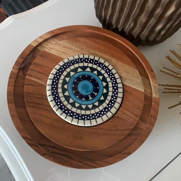 Flower Power Goodwood Cheese Tray pedestal tile wooden Mexican style boho‎ - Picture 3 of 12